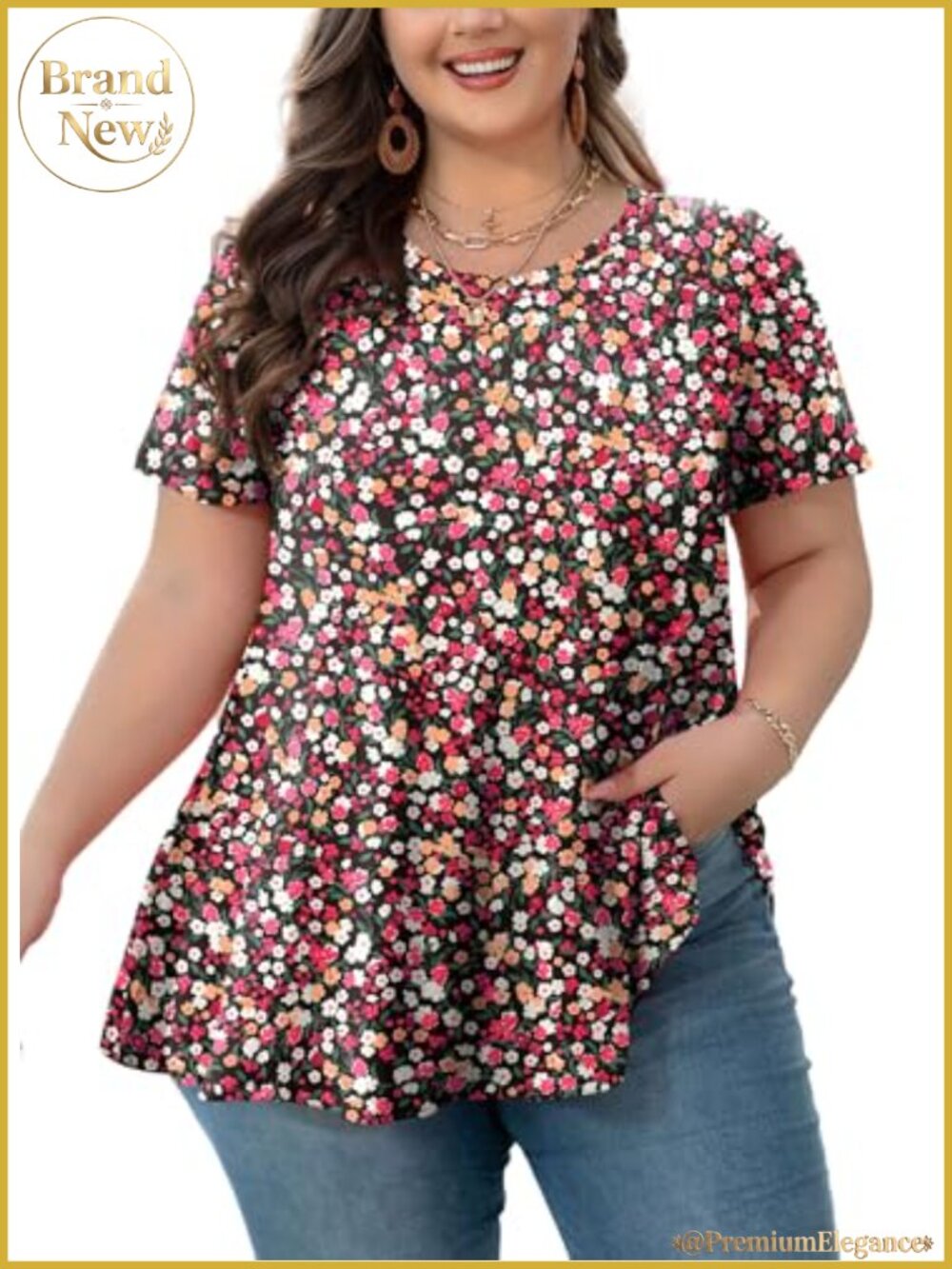 Plus Size Swing Tunic Tops Short Sleeve Flowy Blouses